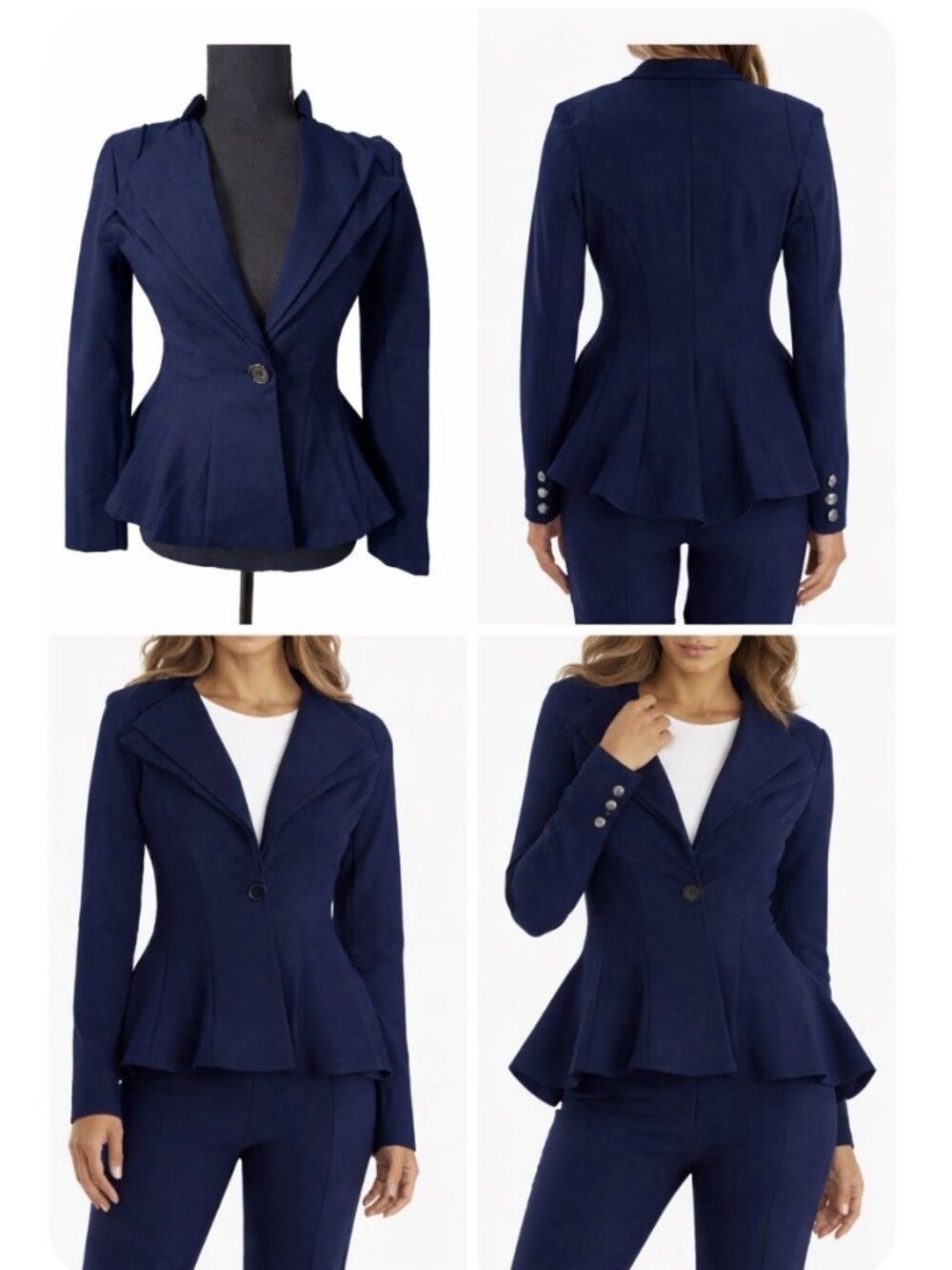 Noir Peplum Suit Jacket Blazer 2X Navy Blue Ponte Stretch USA Feminine NEW